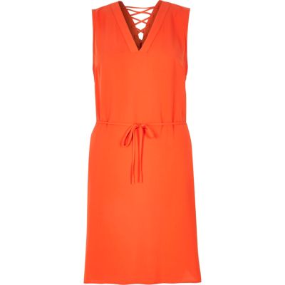 Orange lace-up swing dress